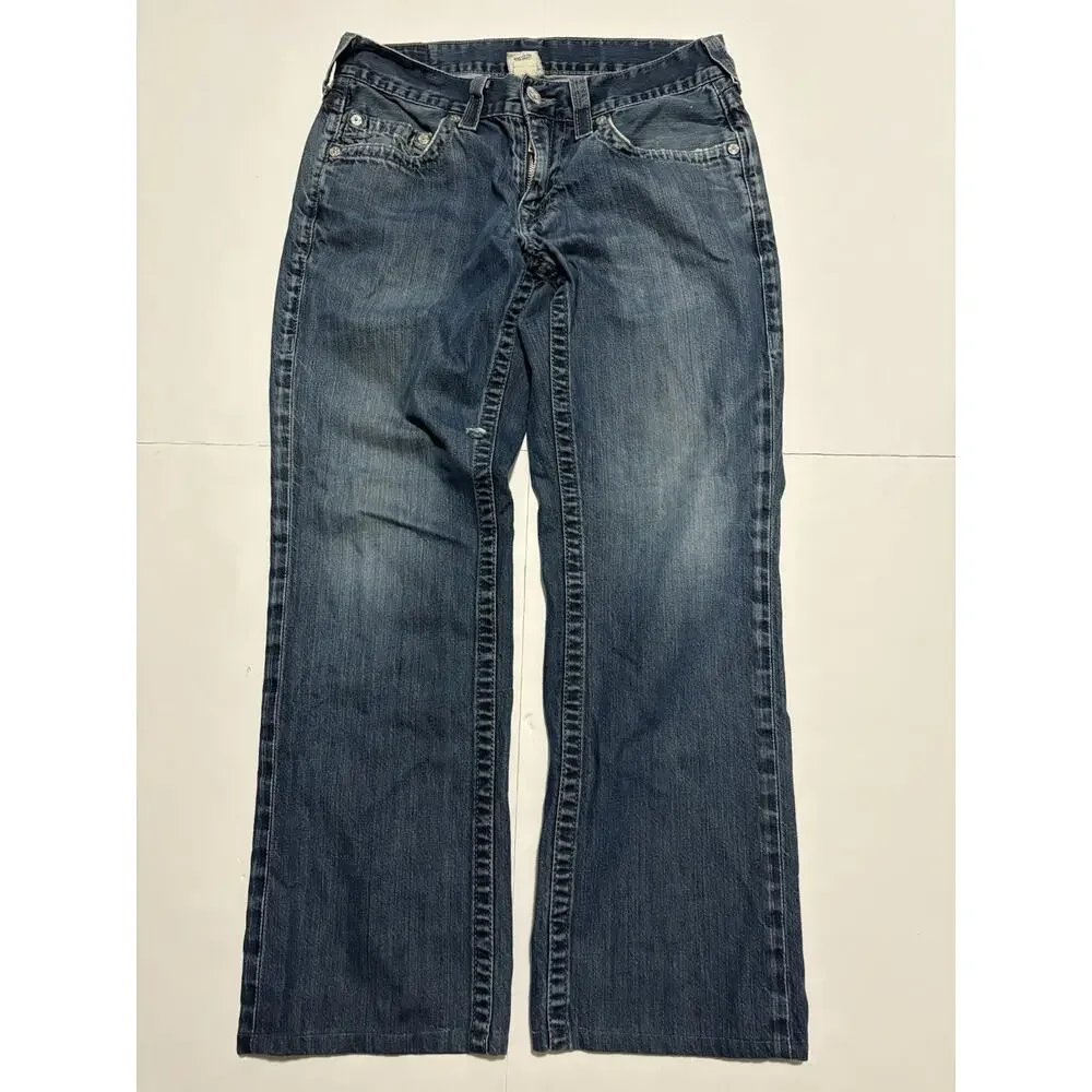 True Religion Jeans Mens 33 Made in USA Straight Leg Blue Denim Y2K
